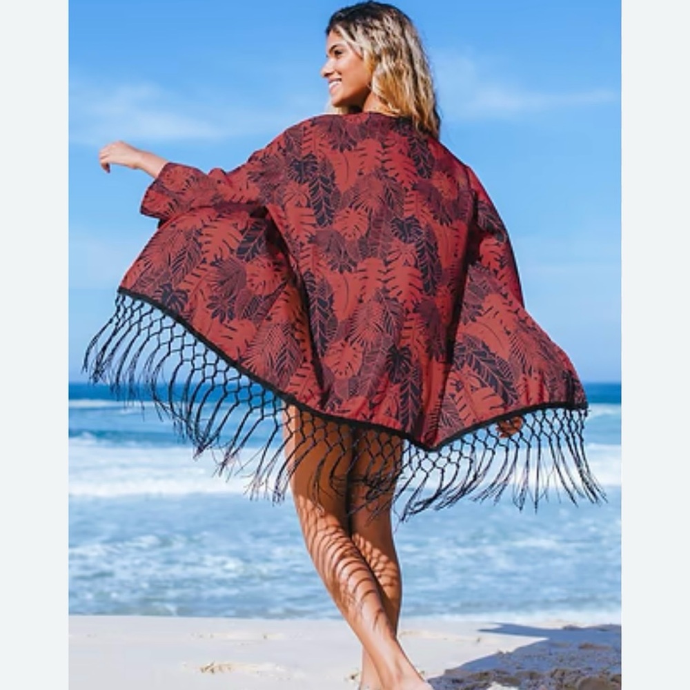 NWT CUPSHE Frankie Tropical Fringe Hem Kimono Cover-Up Size Large